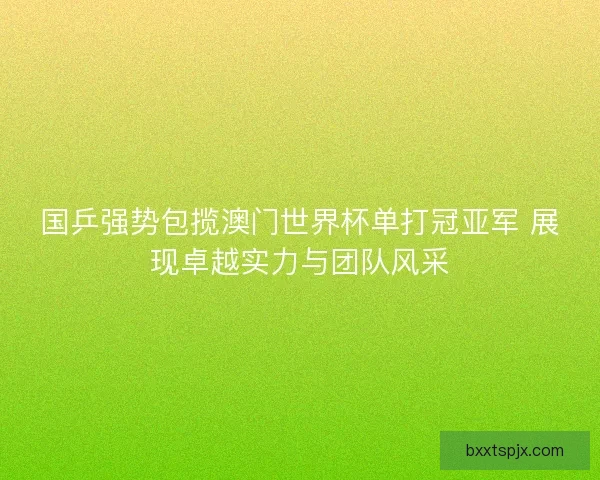 国乒强势包揽澳门世界杯单打冠亚军 展现卓越实力与团队风采